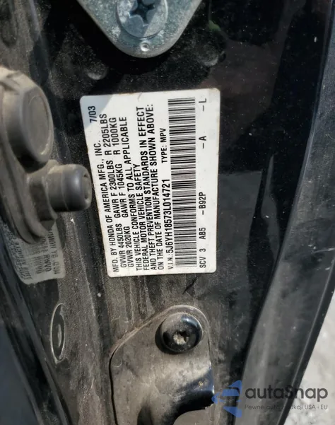 2003 Honda Element Ex z USA, uszkodzony, nr VIN 5J6YH18573L014721